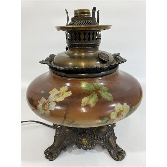 Gone With The Wind Parlor Lamp cottagecore Handpainted Dogwood Glass Electric - Picture 1 of 16